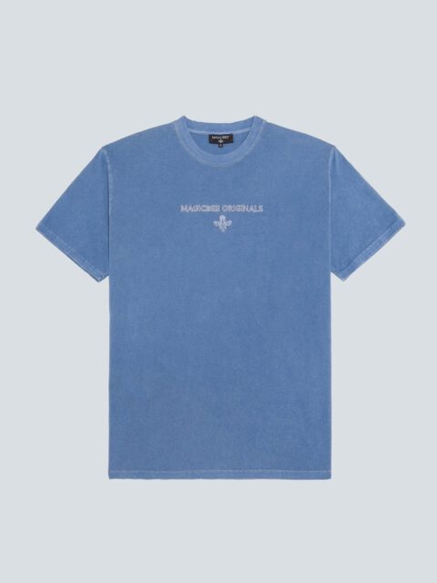 MagicBee Stone Washed Embroidered Logo Tee - Denim Blue